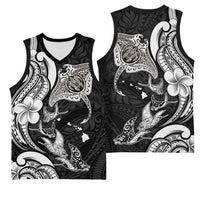 Hawaiian Manta Rays Basketball Jersey Tribal Hibiscus Polynesian Tattoos Black Color - Polynesian Pride