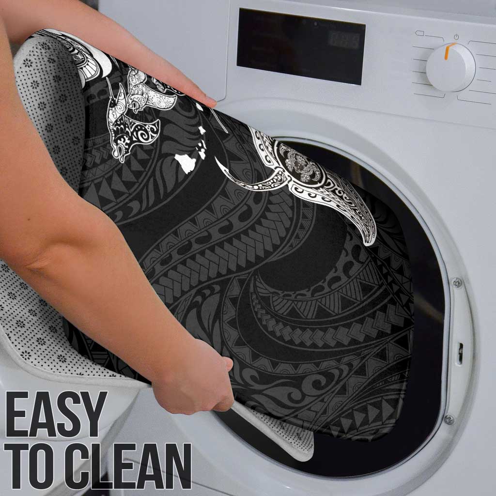 Hawaiian Manta Rays Bathroom Set Tribal Hibiscus Polynesian Tattoos Black Color - Polynesian Pride