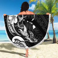 Hawaiian Manta Rays Beach Blanket Tribal Hibiscus Polynesian Tattoos Black Color - Polynesian Pride