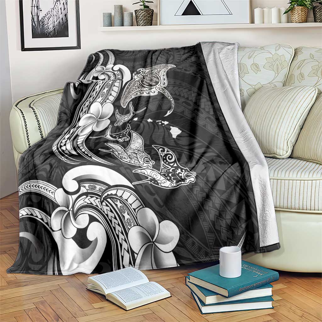 Hawaiian Manta Rays Blanket Tribal Hibiscus Polynesian Tattoos Black Color - Polynesian Pride