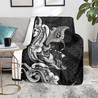 Hawaiian Manta Rays Blanket Tribal Hibiscus Polynesian Tattoos Black Color - Polynesian Pride