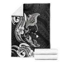 Hawaiian Manta Rays Blanket Tribal Hibiscus Polynesian Tattoos Black Color - Polynesian Pride