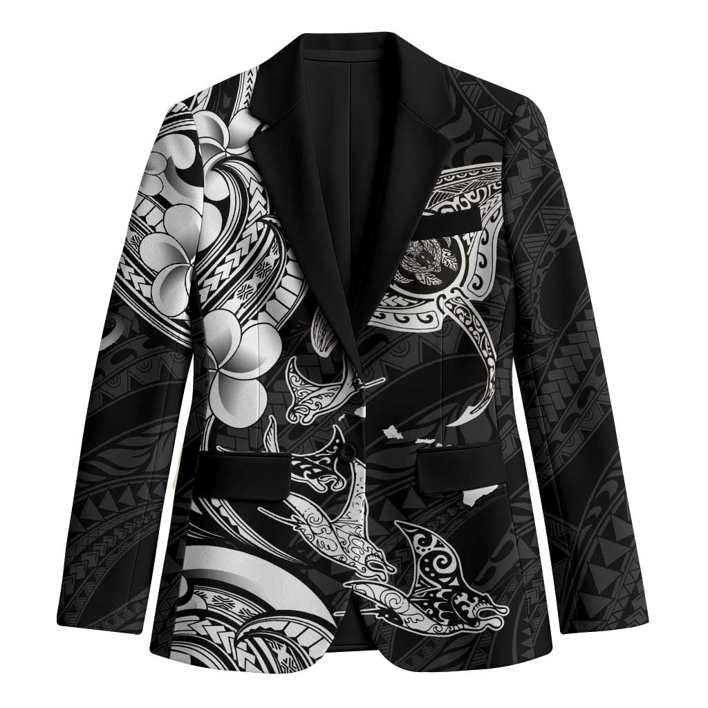 Hawaiian Manta Rays Blazer Tribal Hibiscus Polynesian Tattoos Black Color - Polynesian Pride