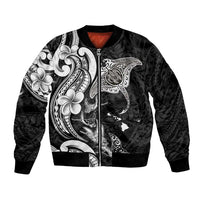Hawaiian Manta Rays Bomber Jacket Tribal Hibiscus Polynesian Tattoos Black Color - Polynesian Pride