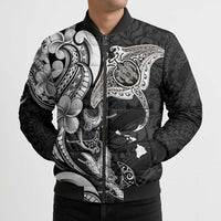 Hawaiian Manta Rays Bomber Puffer Jacket Tribal Hibiscus Polynesian Tattoos Black Color - Polynesian Pride