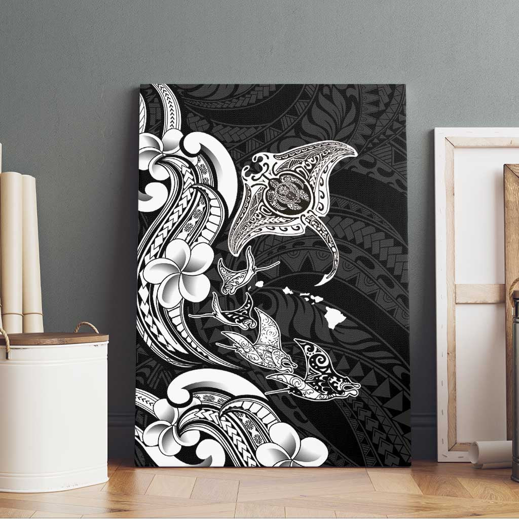 Hawaiian Manta Rays Canvas Wall Art Tribal Hibiscus Polynesian Tattoos Black Color - Polynesian Pride