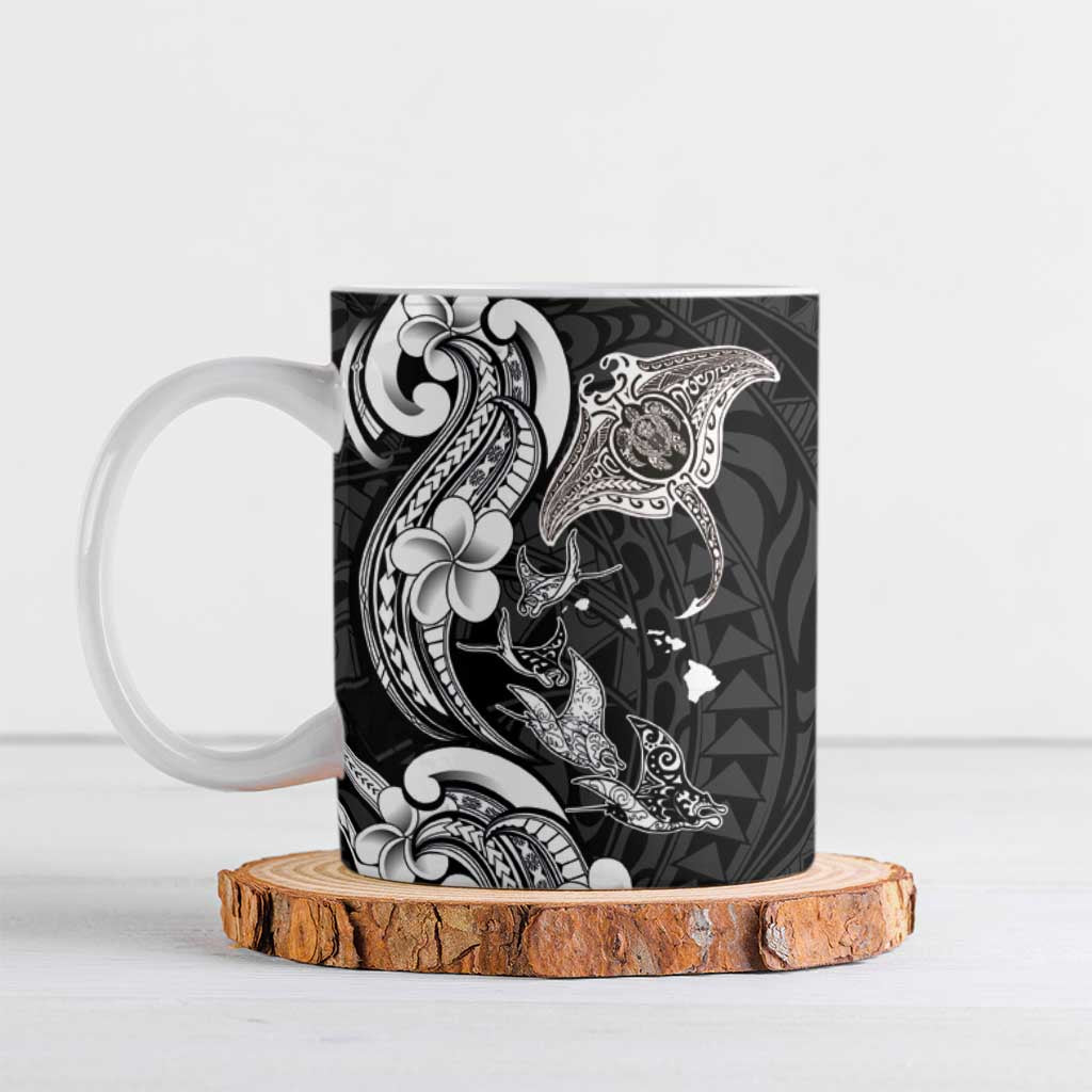 Hawaiian Manta Rays Ceramic Mug Tribal Hibiscus Polynesian Tattoos Black Color - Polynesian Pride