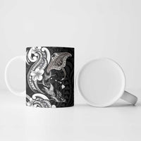 Hawaiian Manta Rays Ceramic Mug Tribal Hibiscus Polynesian Tattoos Black Color - Polynesian Pride