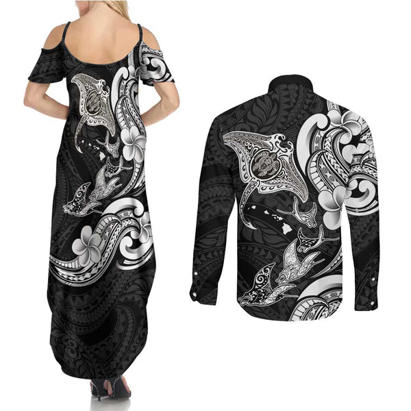 Personalised Polynesian Couples Matching Summer Maxi Dress and Long Sleeve Button Shirts With Yorkshire Terrier Floral Style LT7 main image 1