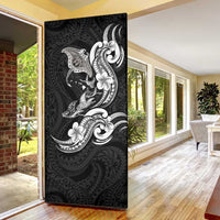 Hawaiian Manta Rays Door Cover Tribal Hibiscus Polynesian Tattoos Black Color - Polynesian Pride