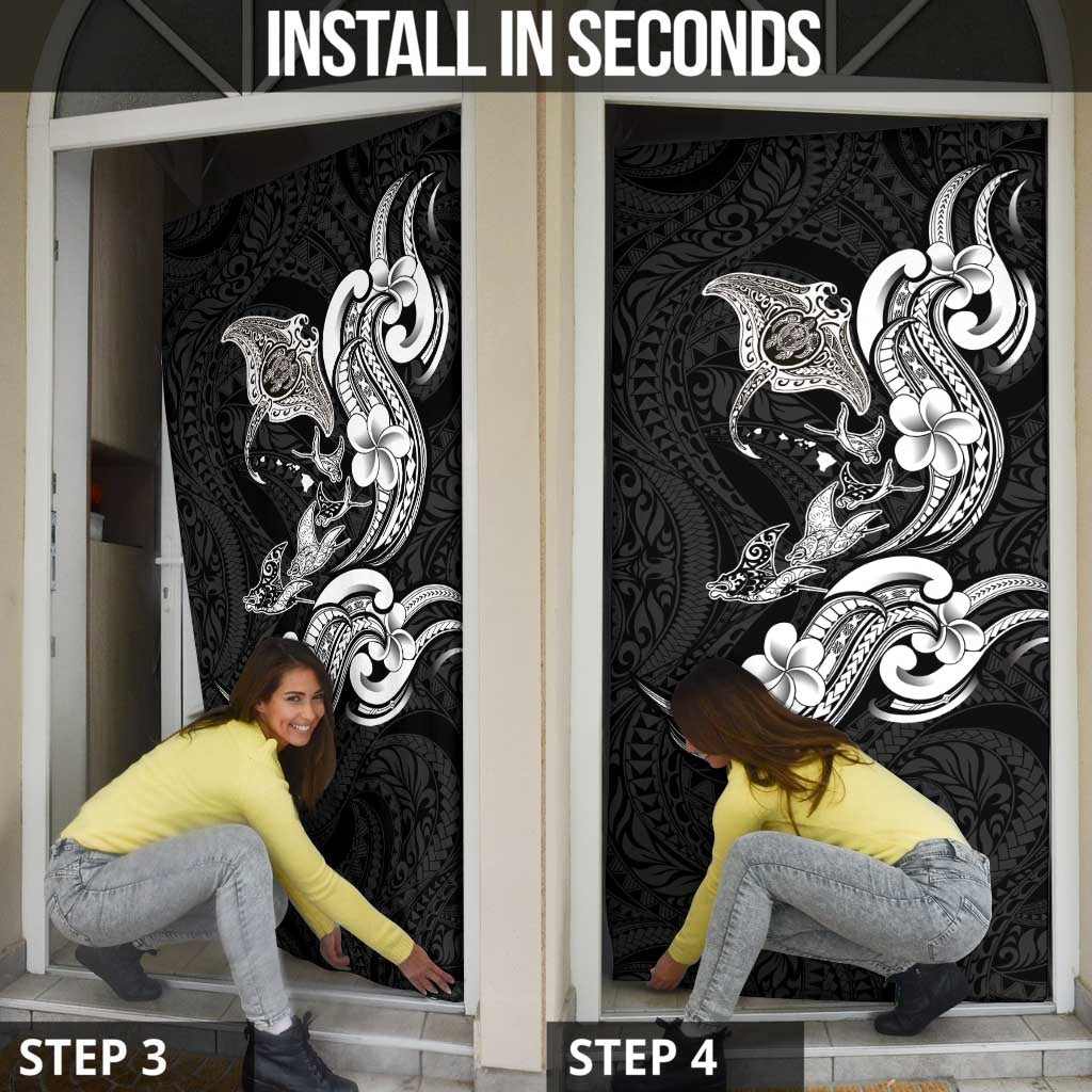 Hawaiian Manta Rays Door Cover Tribal Hibiscus Polynesian Tattoos Black Color - Polynesian Pride