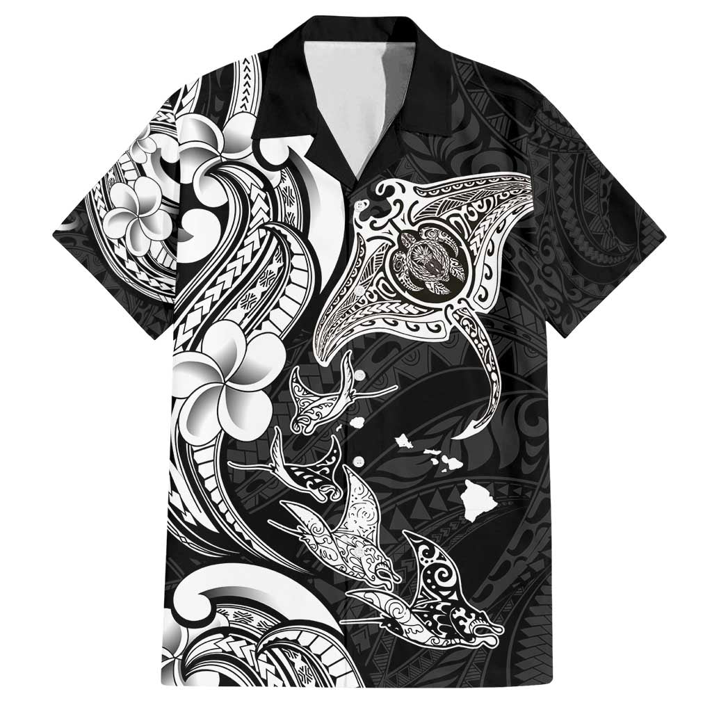 Hawaiian Manta Rays Family Matching Long Sleeve Bodycon Dress and Hawaiian Shirt Tribal Hibiscus Polynesian Tattoos Black Color - Polynesian Pride