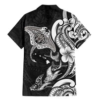 Hawaiian Manta Rays Family Matching Mermaid Dress and Hawaiian Shirt Tribal Hibiscus Polynesian Tattoos Black Color - Polynesian Pride