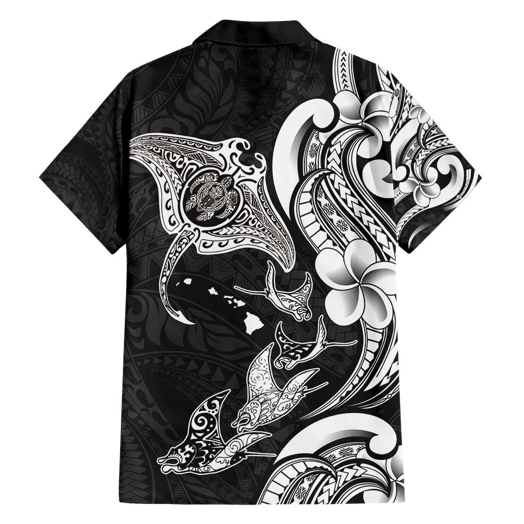 Hawaiian Manta Rays Family Matching Short Sleeve Bodycon Dress and Hawaiian Shirt Tribal Hibiscus Polynesian Tattoos Black Color - Polynesian Pride