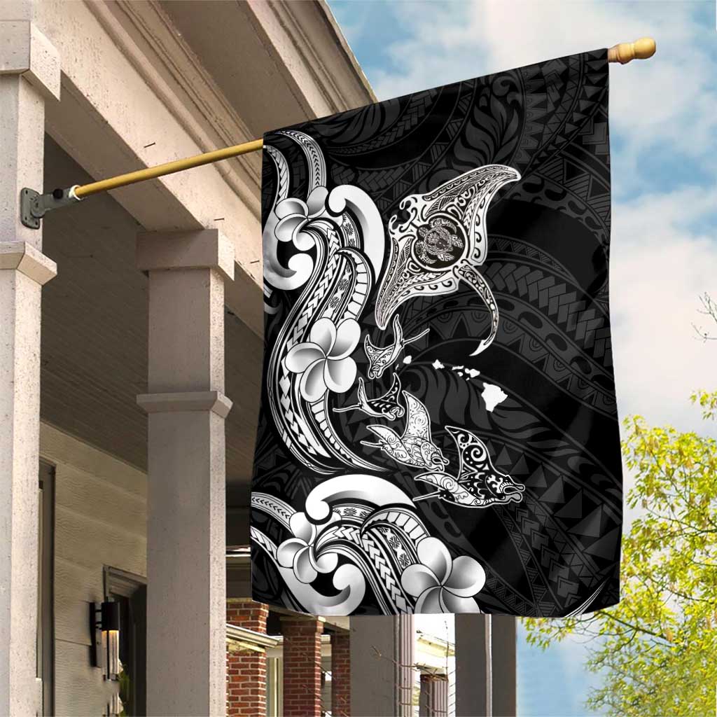 Hawaiian Manta Rays Garden Flag Tribal Hibiscus Polynesian Tattoos Black Color LT03 House Flag Black - Polynesian Pride