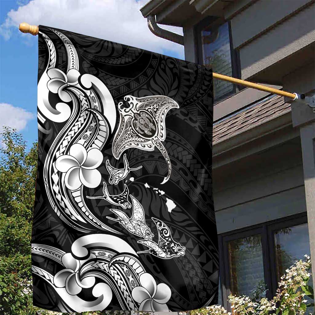 Hawaiian Manta Rays Garden Flag Tribal Hibiscus Polynesian Tattoos Black Color - Polynesian Pride