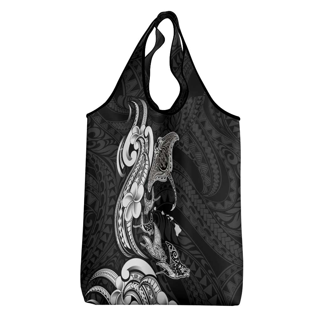 Hawaiian Manta Rays Grocery Bag Tribal Hibiscus Polynesian Tattoos Black Color - Polynesian Pride
