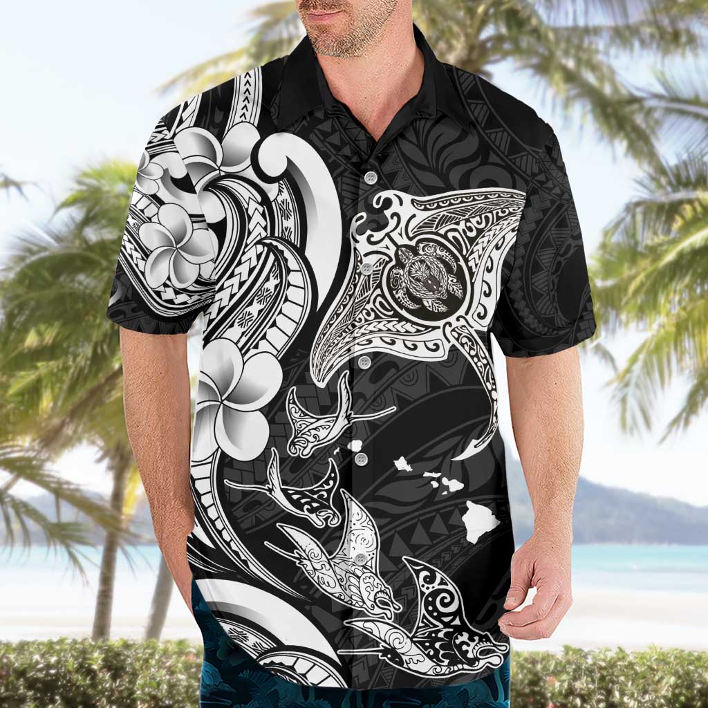 Hawaiian Manta Rays Hawaiian Shirt Tribal Hibiscus Polynesian Tattoos Black Color - Polynesian Pride