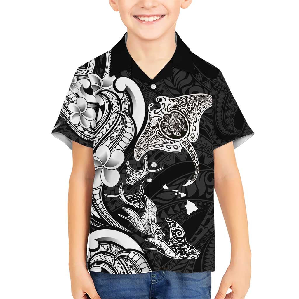 Hawaiian Manta Rays Hawaiian Shirt Tribal Hibiscus Polynesian Tattoos Black Color - Polynesian Pride