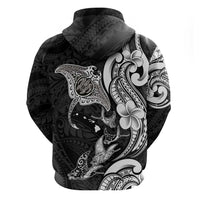 Hawaiian Manta Rays Hoodie Tribal Hibiscus Polynesian Tattoos Black Color - Polynesian Pride
