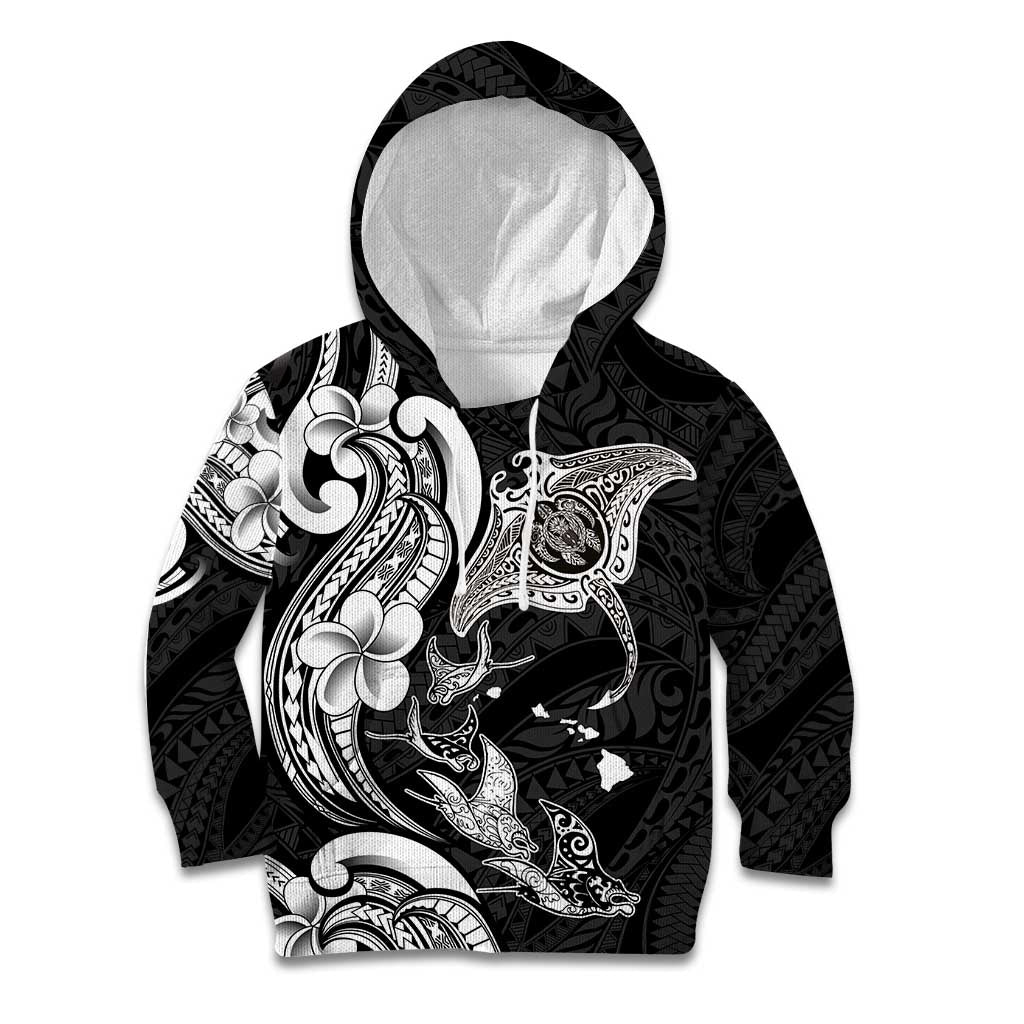 Hawaiian Manta Rays Kid Hoodie Tribal Hibiscus Polynesian Tattoos Black Color LT03 Hoodie Black - Polynesian Pride
