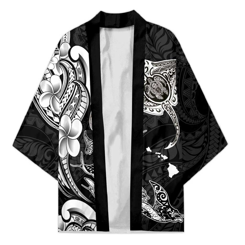 Hawaiian Manta Rays Kimono Tribal Hibiscus Polynesian Tattoos Black Color - Polynesian Pride