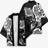 Hawaiian Manta Rays Kimono Tribal Hibiscus Polynesian Tattoos Black Color - Polynesian Pride