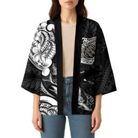 Hawaiian Manta Rays Kimono Tribal Hibiscus Polynesian Tattoos Black Color - Polynesian Pride