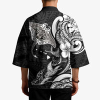 Hawaiian Manta Rays Kimono Tribal Hibiscus Polynesian Tattoos Black Color - Polynesian Pride