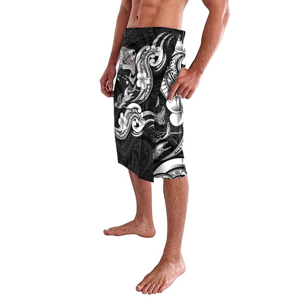 Hawaiian Manta Rays Lavalava Tribal Hibiscus Polynesian Tattoos Black Color - Polynesian Pride