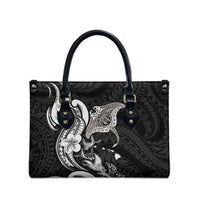 Hawaiian Manta Rays Leather Bag Tribal Hibiscus Polynesian Tattoos Black Color - Polynesian Pride