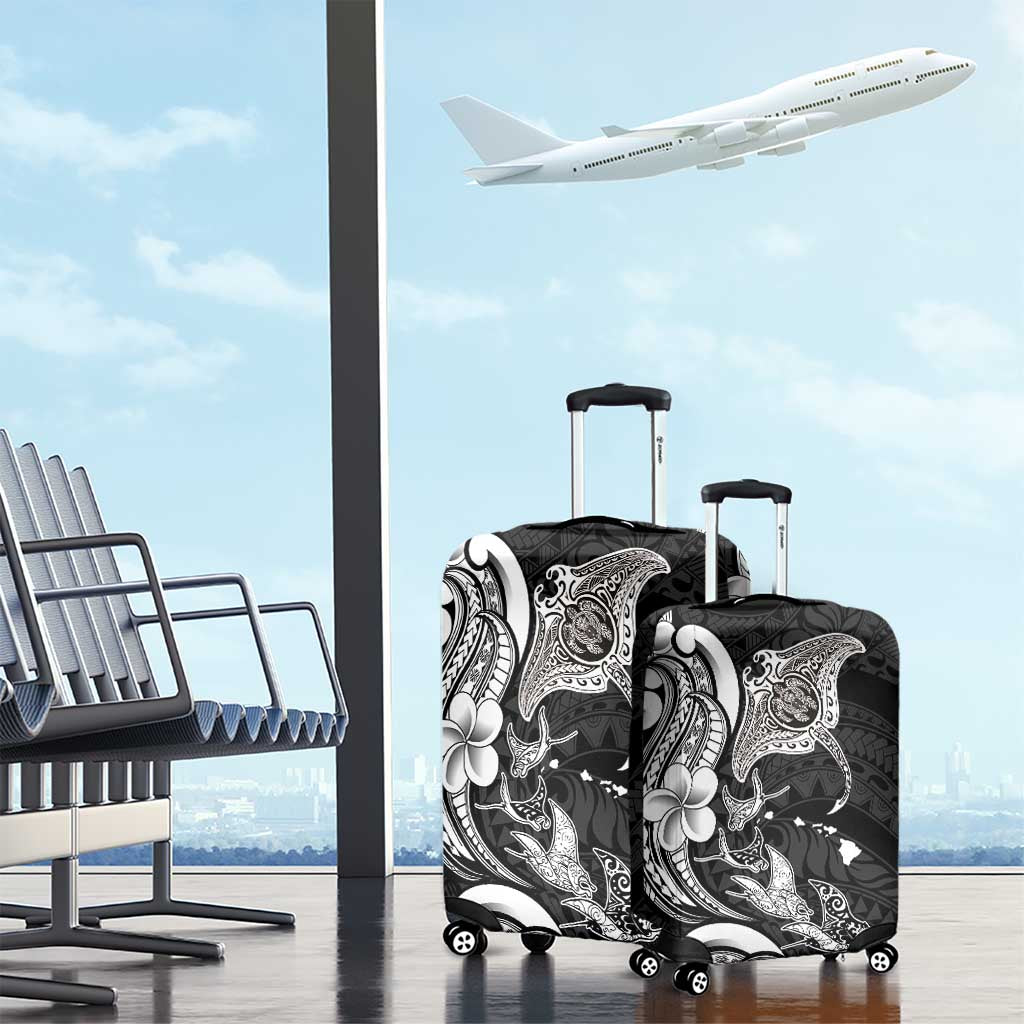 Hawaiian Manta Rays Luggage Cover Tribal Hibiscus Polynesian Tattoos Black Color - Polynesian Pride