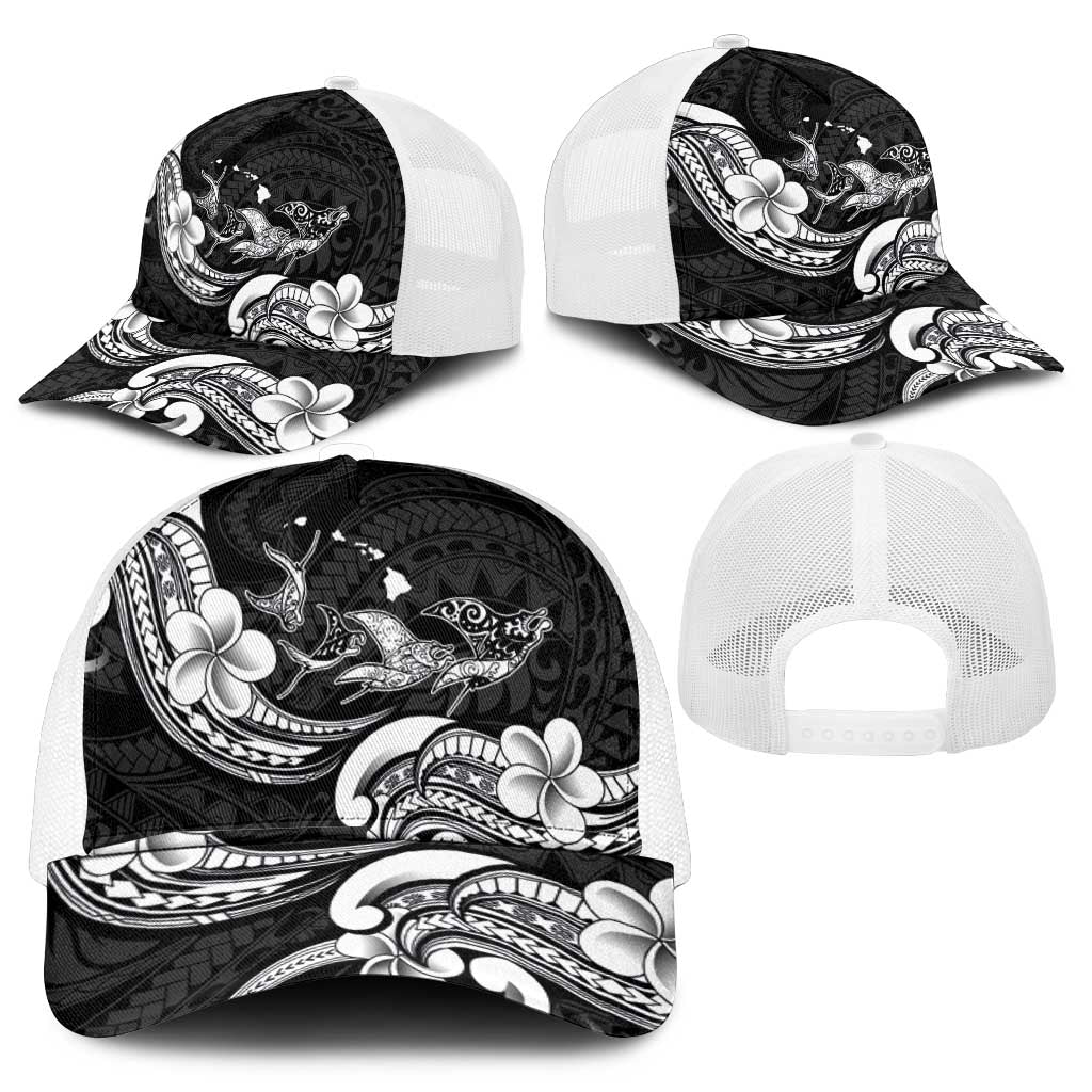 Hawaiian Manta Rays Mesh Trucker Cap Tribal Hibiscus Polynesian Tattoos Black Color - Polynesian Pride