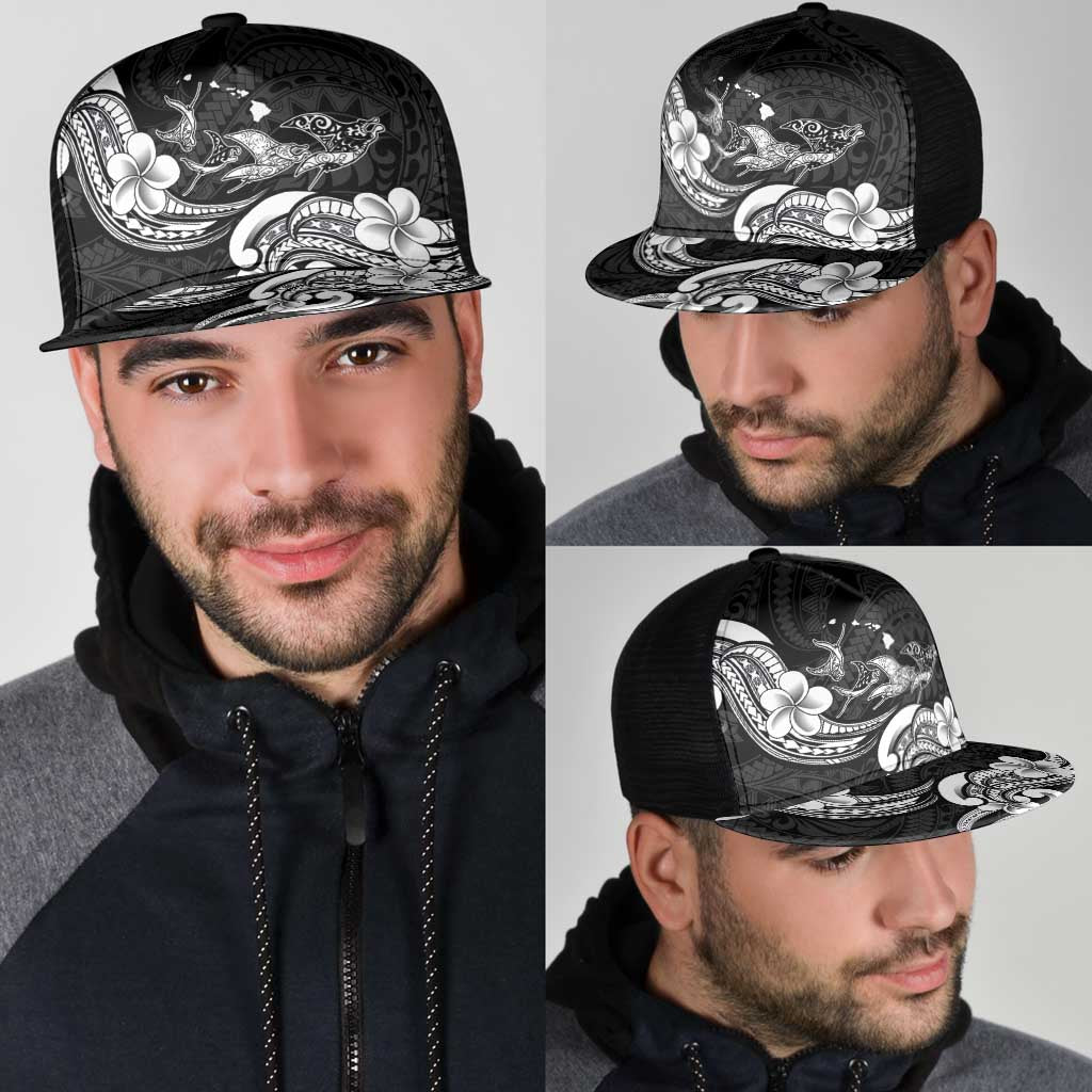 Hawaiian Manta Rays Mesh Trucker Cap Tribal Hibiscus Polynesian Tattoos Black Color - Polynesian Pride