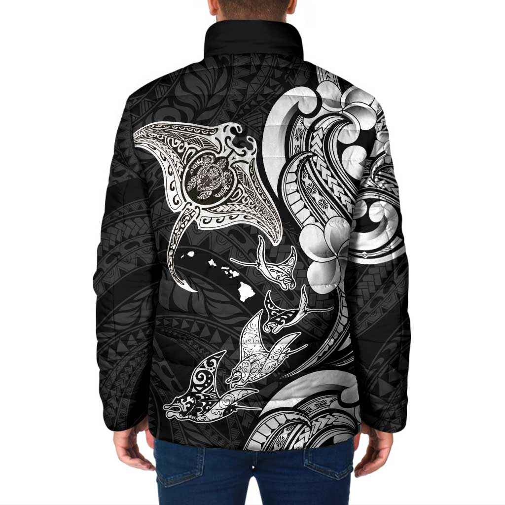 Hawaiian Manta Rays Padded Jacket Tribal Hibiscus Polynesian Tattoos Black Color - Polynesian Pride
