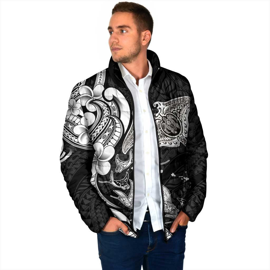 Hawaiian Manta Rays Padded Jacket Tribal Hibiscus Polynesian Tattoos Black Color - Polynesian Pride