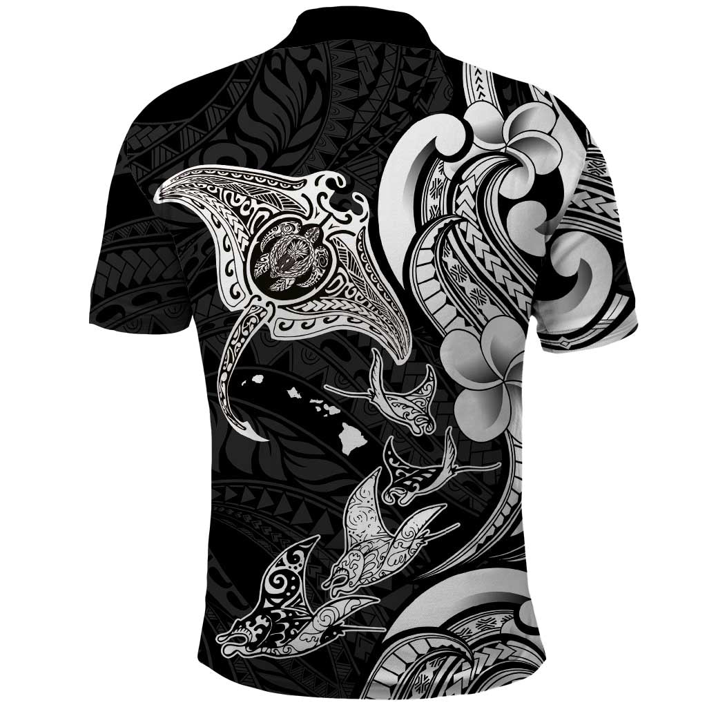 Hawaiian Manta Rays Polo Shirt Tribal Hibiscus Polynesian Tattoos Black Color - Polynesian Pride