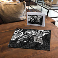 Hawaiian Manta Rays Puzzle Tribal Hibiscus Polynesian Tattoos Black Color - Polynesian Pride