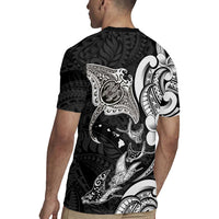 Hawaiian Manta Rays Rugby Jersey Tribal Hibiscus Polynesian Tattoos Black Color - Polynesian Pride