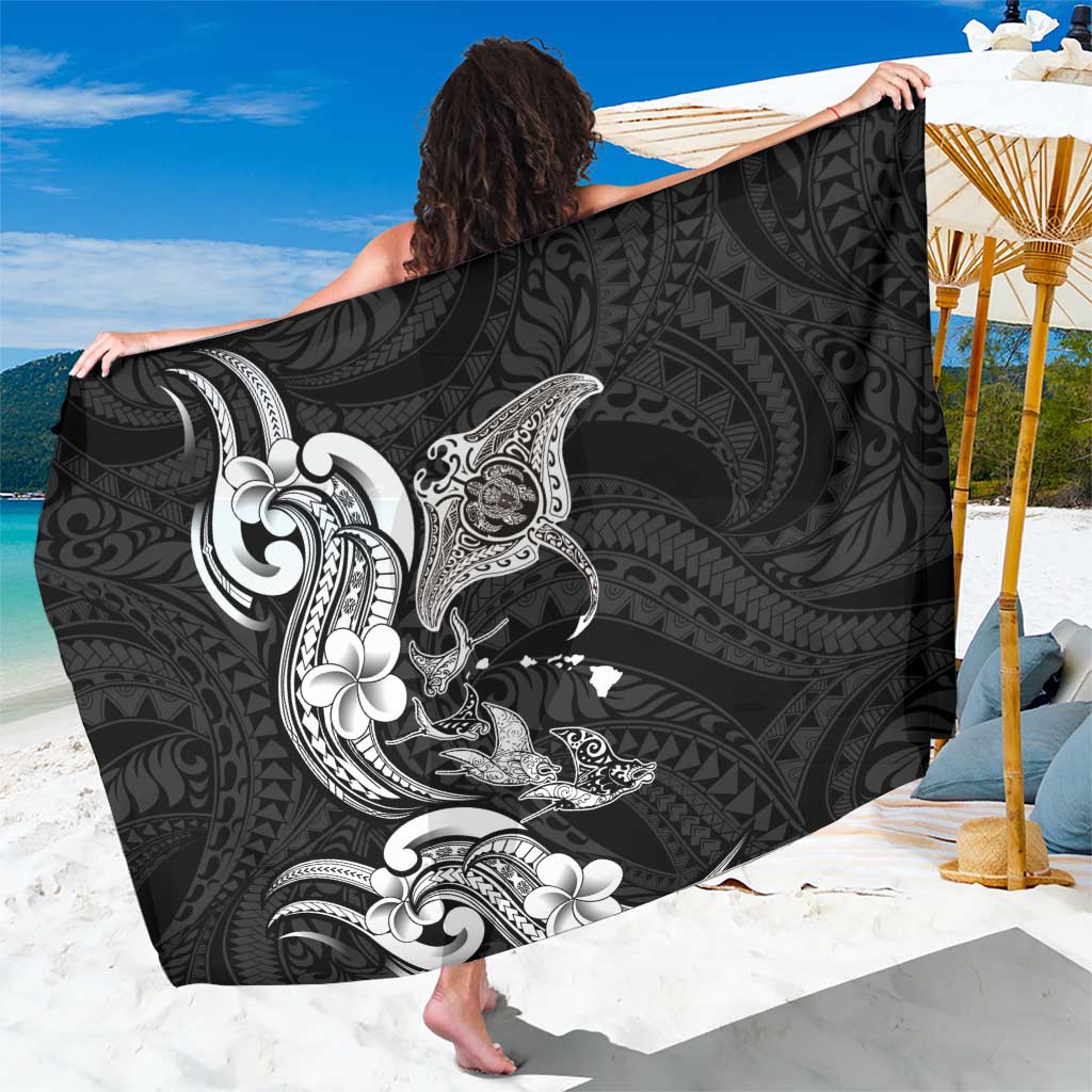 Hawaiian Manta Rays Sarong Tribal Hibiscus Polynesian Tattoos Black Color - Polynesian Pride