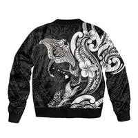 Hawaiian Manta Rays Sleeve Zip Bomber Jacket Tribal Hibiscus Polynesian Tattoos Black Color - Polynesian Pride