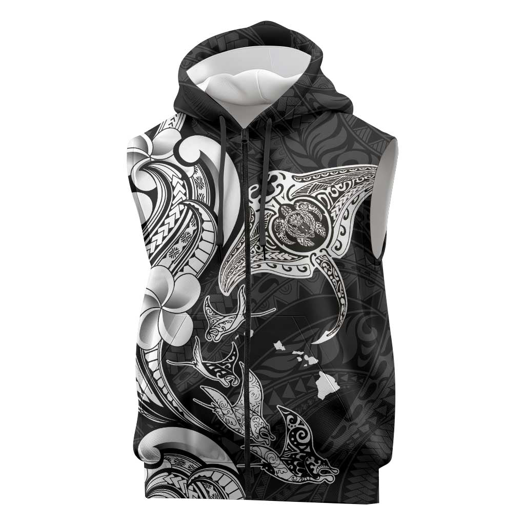 Hawaiian Manta Rays Sleeveless Zip Hoodie Tribal Hibiscus Polynesian Tattoos Black Color LT03 Black - Polynesian Pride