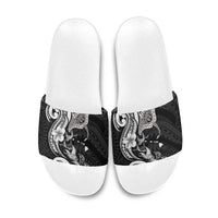 Hawaiian Manta Rays Slide Sandals Tribal Hibiscus Polynesian Tattoos Black Color - Polynesian Pride