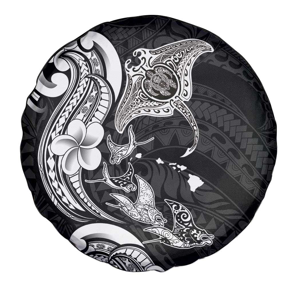 Hawaiian Manta Rays Spare Tire Cover Tribal Hibiscus Polynesian Tattoos Black Color - Polynesian Pride