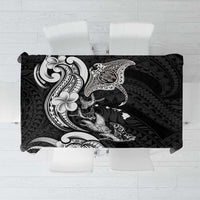 Hawaiian Manta Rays Tablecloth Tribal Hibiscus Polynesian Tattoos Black Color - Polynesian Pride