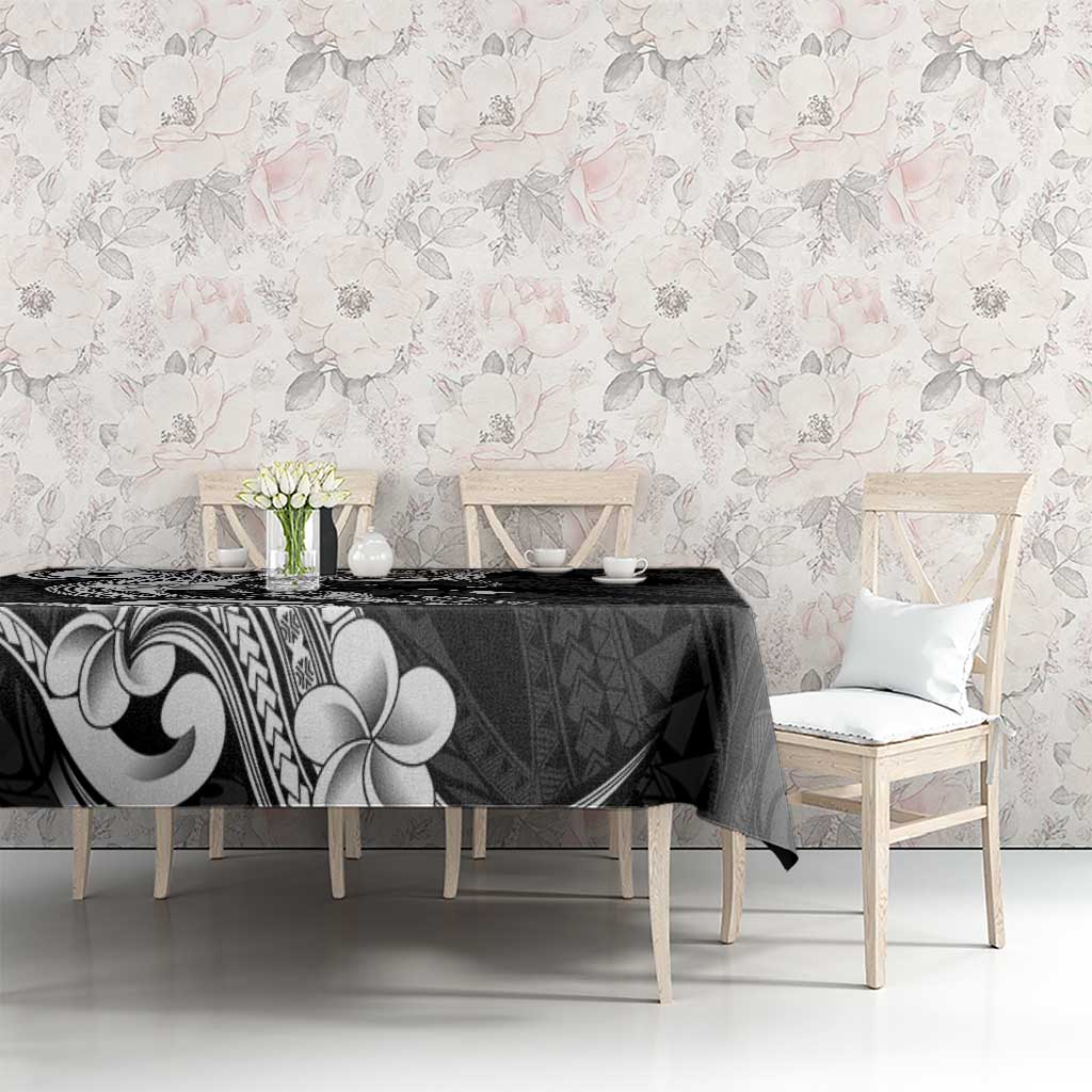 Hawaiian Manta Rays Tablecloth Tribal Hibiscus Polynesian Tattoos Black Color - Polynesian Pride
