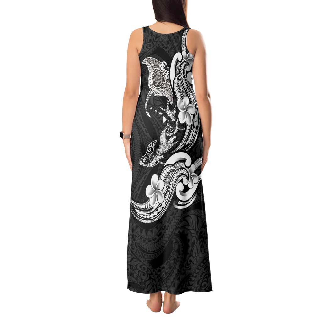 Hawaiian Manta Rays Tank Maxi Dress Tribal Hibiscus Polynesian Tattoos Black Color - Polynesian Pride