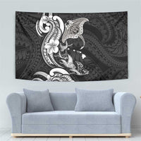 Hawaiian Manta Rays Tapestry Tribal Hibiscus Polynesian Tattoos Black Color - Polynesian Pride