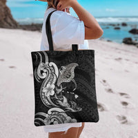 Hawaiian Manta Rays Tote Bag Tribal Hibiscus Polynesian Tattoos Black Color - Polynesian Pride