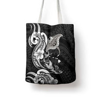 Hawaiian Manta Rays Tote Bag Tribal Hibiscus Polynesian Tattoos Black Color - Polynesian Pride